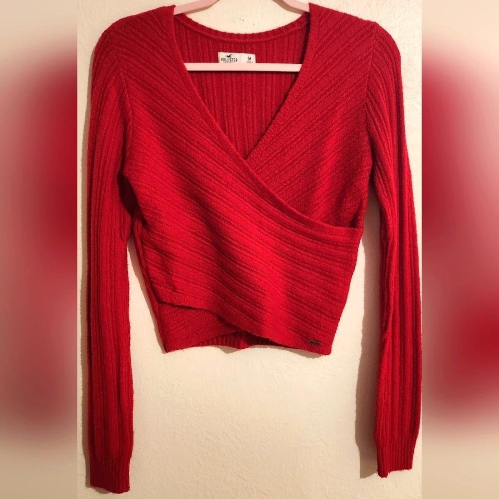 Red V-Neck Ribbed Sweater - Picture 1 of 5